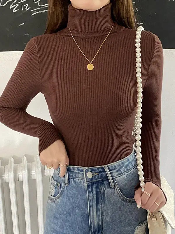 Ribbed Turtleneck Knit Jumper
