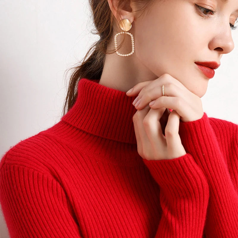 Ribbed Turtleneck Knit Jumper