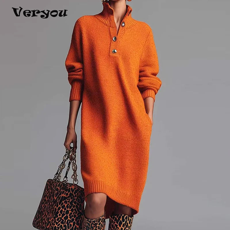 Chunky Knit Mock Neck Sweater Dress