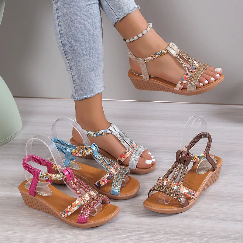 Stella™ | Sandália Plataforma Bohémia com Strass