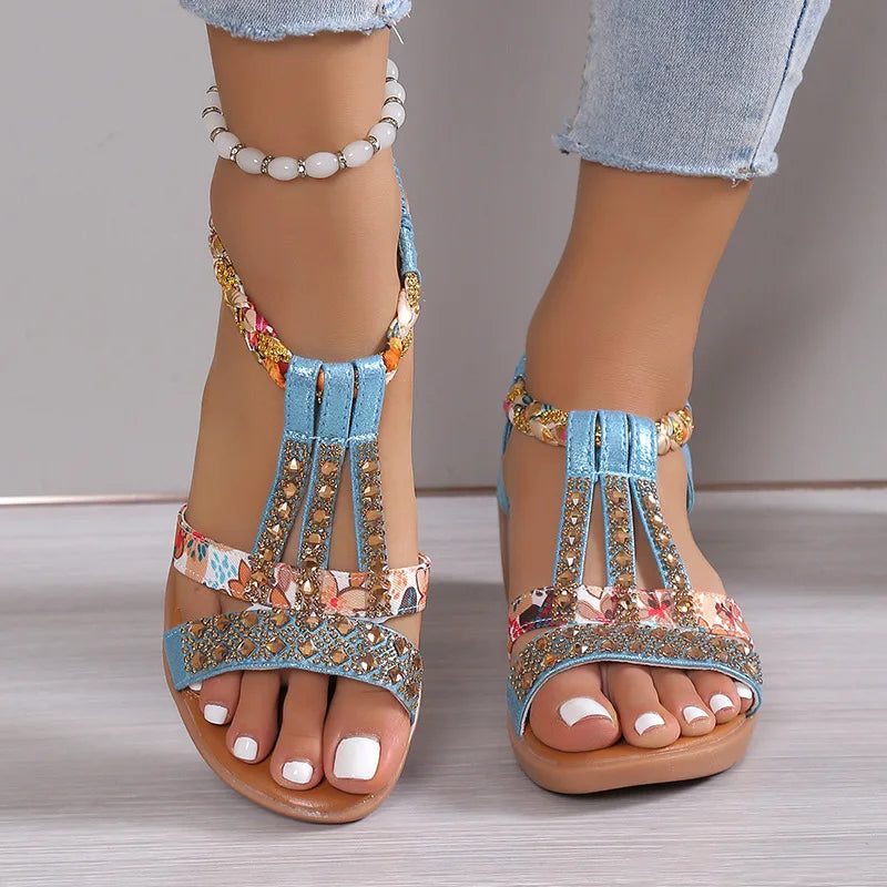Stella™ | Sandália Plataforma Bohémia com Strass