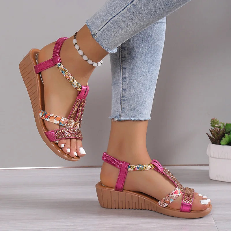 Stella™ | Sandália Plataforma Bohémia com Strass