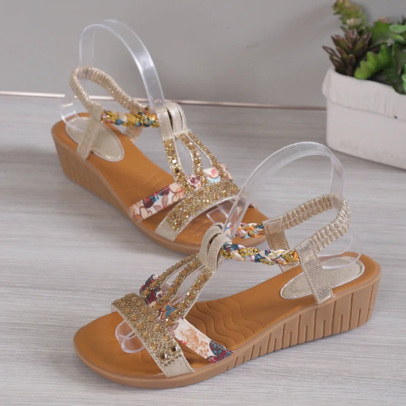 Stella™ | Sandália Plataforma Bohémia com Strass