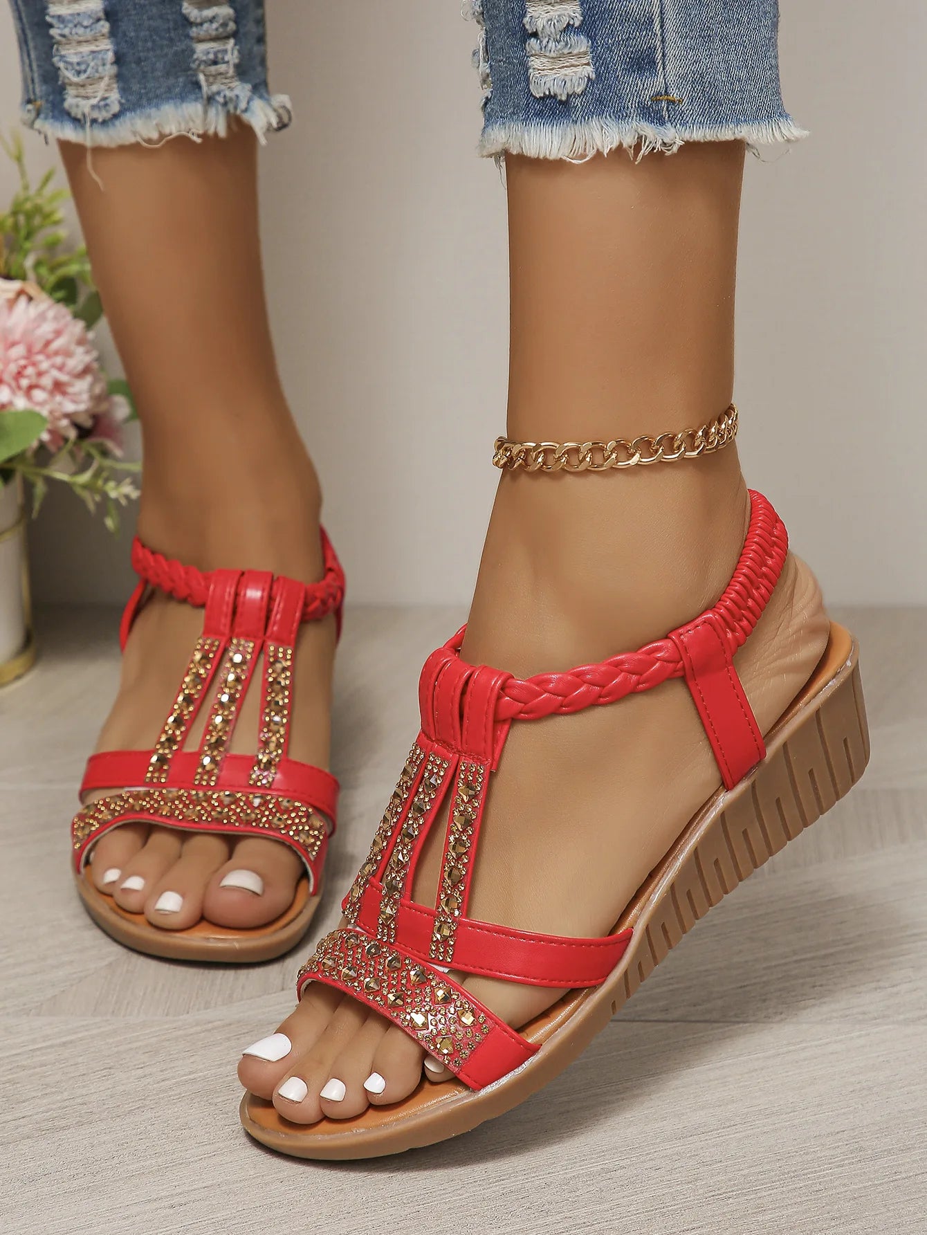 Stella™ | Sandália Plataforma Bohémia com Strass