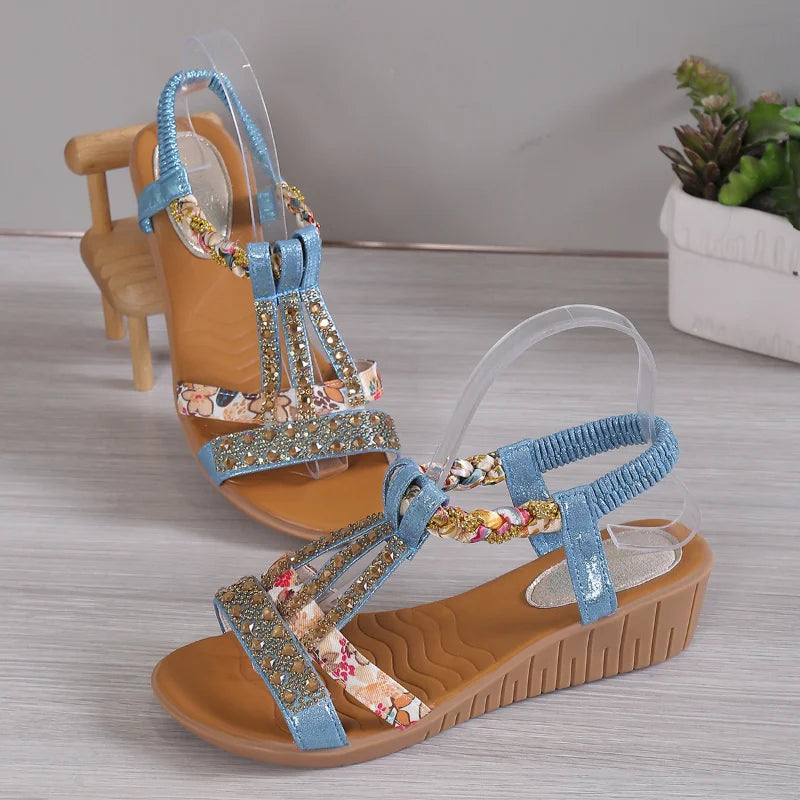 Stella™ | Sandália Plataforma Bohémia com Strass
