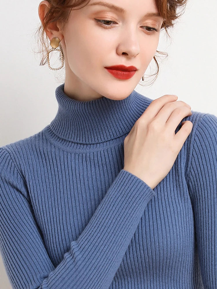 Ribbed Turtleneck Knit Jumper