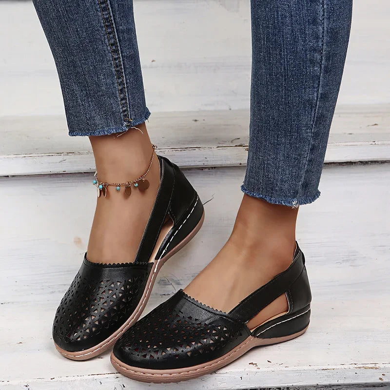 Bianca™ | Vintage Wedge Sandal with Cut-Out Detail