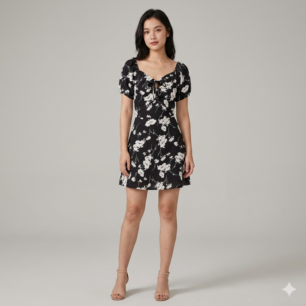 Elisa™ | Floral Chiffon Mini Dress with Puff Sleeves