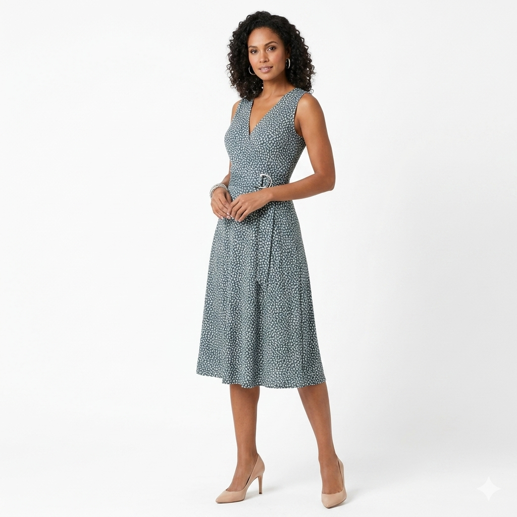 Valentina™ | Floral Midi Dress with V-Neck and Puff Sleeves