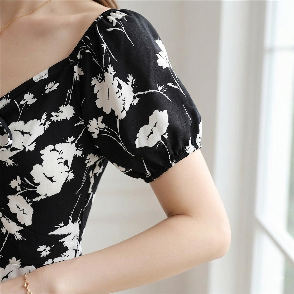 Elisa™ | Floral Chiffon Mini Dress with Puff Sleeves