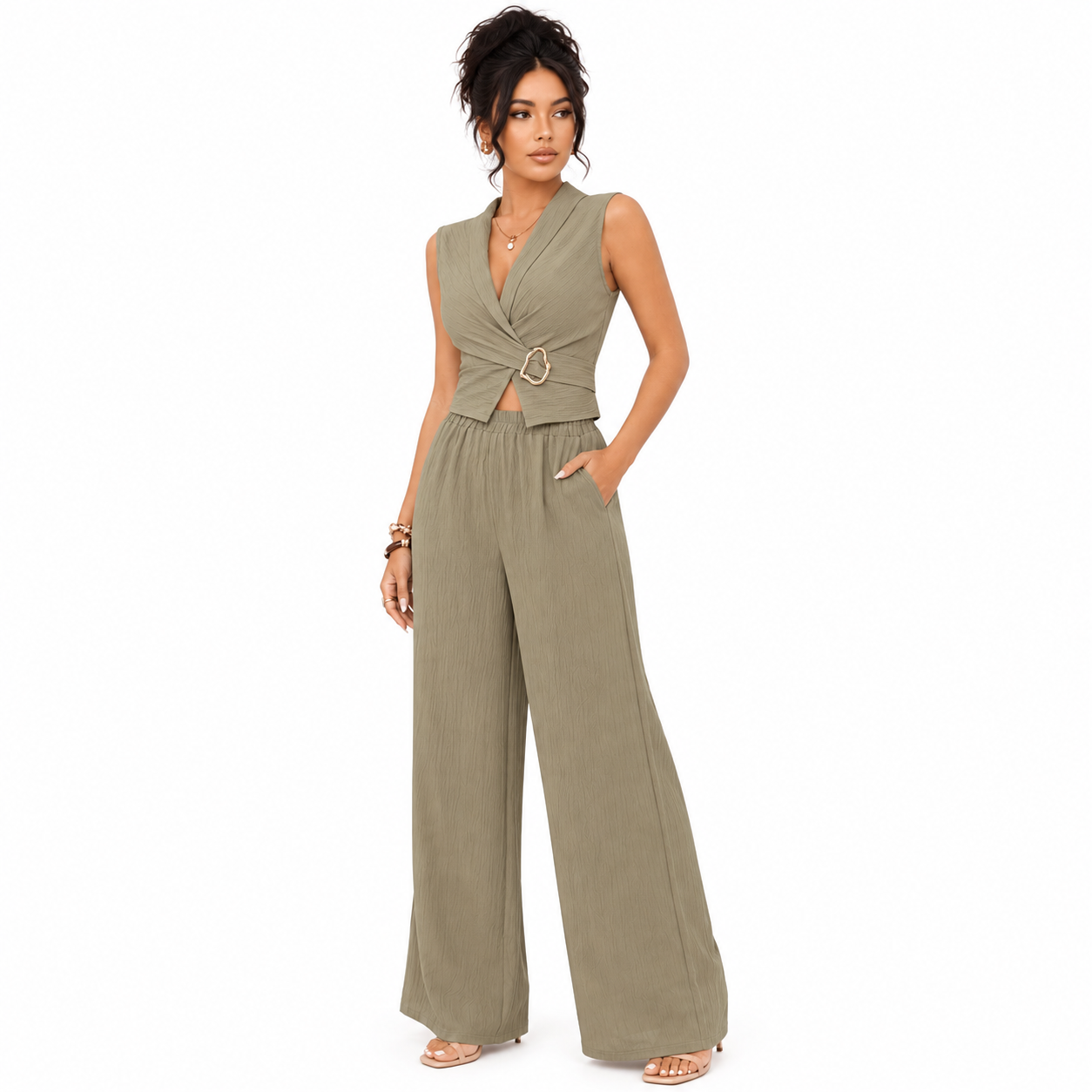 Isabela™ | Wrap V-Neck Crop Top & Wide-Leg Set