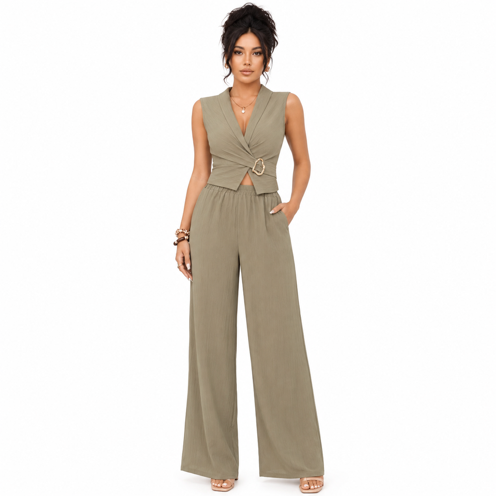 Isabela™ | Wrap V-Neck Crop Top & Wide-Leg Set