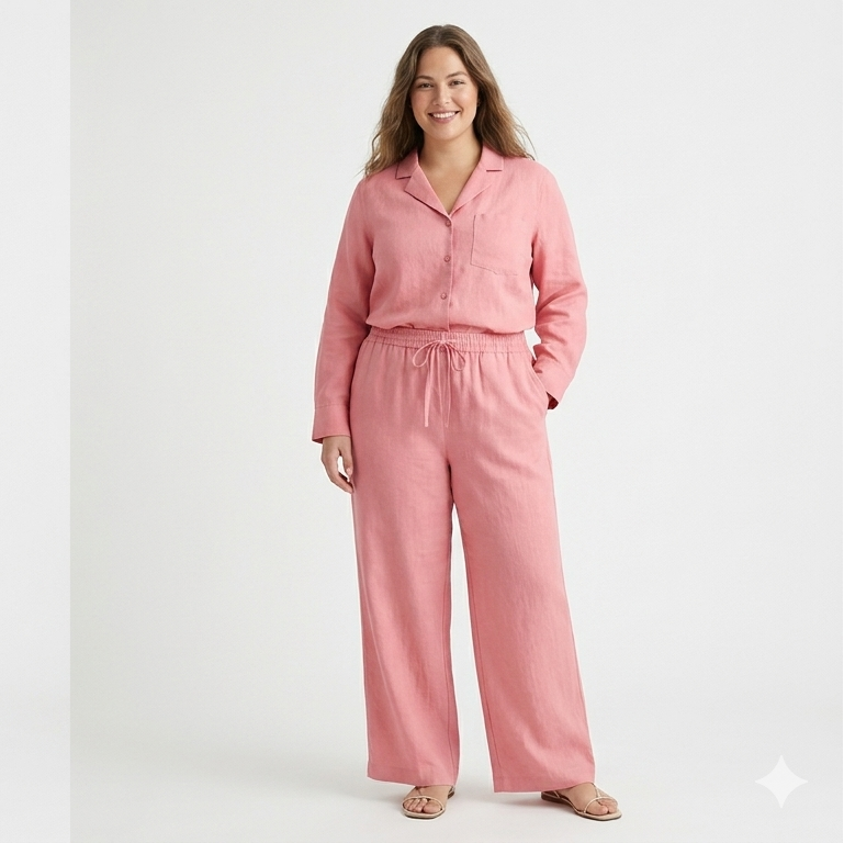 Rosalind™ | Plus Size Linen Blouse & Wide-Leg Set
